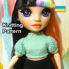 PDF Pattern Knitted Puff Sleeve Crop-sweater for Rainbow Doll. Guide Craft  Dolls Clothes. Knitting Tutorial Pullover. How Make Doll Top.
