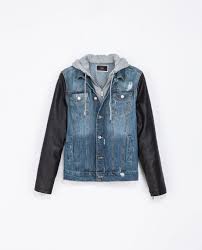 Zara Blue Denim Jacket With Faux Leather Sleeves Leather Sleeve Jacket Zara Man Jacket Leather Sleeve