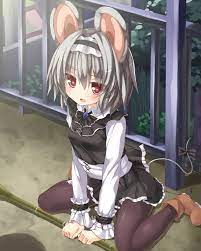 Anime Art Mouse Girl Mouse Ears Mouse Tail Meido Maid Uniform Maid Dress Ribbons Boots Headdress Silver Hair Cute