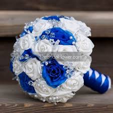 Royal Blue And White Wedding Bouquet With Crystals Bridal Bouquet Cobalt Blue Or Sapphire Blue With Silver White Flower Bouquet Wedding Bouquets Bridal Bouquet
