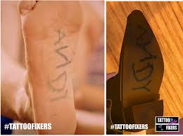 Foot tattoos can look very striking: Tattoo Fixers Extreme On Twitter No Way Dan Has Got Andy On The Bottom Of His Foot Big Toystory Fan In The House Tattoofixers