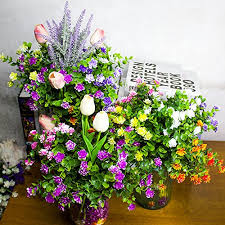 Outdoor artificial flowers in planters. Artificial Flowers Fake Outdoor Uv Resistant Plants Faux Plastic Greenery Shrubs Indoor Outside Hanging Planter Home Kitchen Office Wedding Garden Decor Red Pricepulse