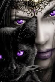 Beautiful Black Cat With Purple Eyes Black Cat With Purple Eyes And Beautiful Woman Art Cat Dark Fantasy Art Purple Cat