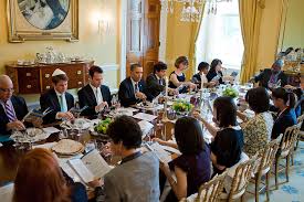 President roosevelt was away for the occasion and eleanor was accompanied at the dinner table by her brother, hall roosevelt. File Passover Seder Dinner At The White House 2011 Jpg Wikipedia