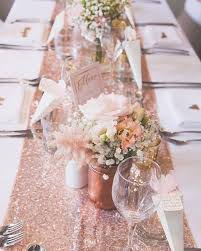 Rose Gold Sparkle Sequin Runner With Flower Centerpiece Rose Gold Wedding Decor Rose Gold Bridal Shower Wedding Rose Gold Theme