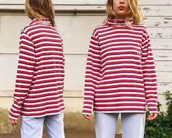 Black And White Striped Long Sleeve Turtleneck Vintage Red White Blue Yellow Horizontal Striped Cotton Long Sleeve Turtleneck M Long Sleeve Turtleneck Red White Blue Turtle Neck