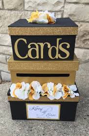Black And Gold Card Box Custom Wedding Card Box 3 Tier Card Holder Square Black And Gold White And Gold Flowers In 2020 Card Box Wedding Wedding Cards Gold Birthday Party