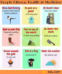 Health Idioms 30 Useful Health And Medicine Idioms 7 E S L English Idioms Idioms Idioms And Phrases