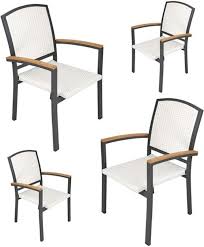 Outdoor Patio All Weather Pe Rattan Dining Chairs With Aluminum Alloy Frame Set Of 4 Stackable Patio Garden Furniture In 2020 Rattan Dining Chairs Garden Patio Furniture Outdoor Patio