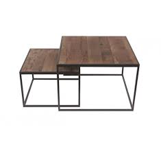 Le bois et le métal. Table Basse Carree Gigogne Industrielle Jersey 2646