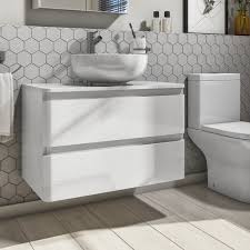 800mm White Gloss Wall Hung 2 Drawer Vanity Unit Portland Better Bathrooms