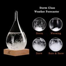 Storm Glass Weather Predictor Creative Crystal Glass Bottle Desktop Drops Craft Weather Station With Pure Wood Base High Class Decoration On Home