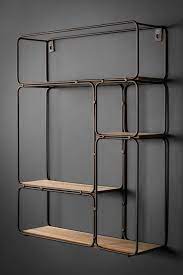 Retro Industrial Style Black Metal Wall Unit With Wooden Shelves Stora Whaleycorn Wood And Metal Shelves Industrial Wall Shelves Metal Furniture Design