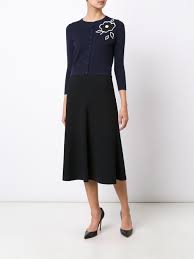 Carolina Herrera Embroidered Floral Cardigan Navy Blue Women