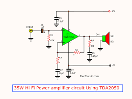 Circuit diagram and its working: Tda2050 Amplifier Stereo 35w 75w