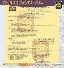 Temukan lowongan kerja batang dan peluang kerja sejenis yang ditemukan oleh loker.my.id. Disnakertrans Lowongan Kerja Staff Laboratorium Tekstil Pt Busana Remaja Agracipta