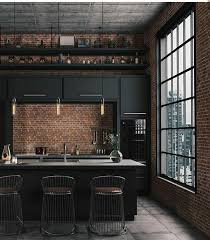 Simple hanging globe lights look elegant but allow for more drama in other areas, like custom tile on the vent hood and wood finishes for the cabinets. Pin By Noela Kamnga On Lofts Industrial Kitchen Design Industrial Interior Design Loft Kitchen