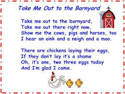 Take Me Out To The Barnyard Song And Chart Farm Songs Farm Lessons Farm Preschool