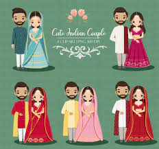 Cute Indian Wedding Couple Clip Art Clip Art Illustration Etsy Indian Wedding Couple Wedding Couple Cartoon Wedding Card Design Indian