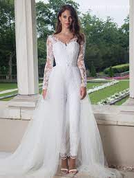 Buy Marys Bridal Mb4008 Long Sleeved Bridal Jumpsuit With Detachable Skirt Today At Madamebridal Com Autho Wedding Dress Jumpsuit Wedding Jumpsuit Bridal Gowns