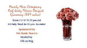 It's filled with beef jerky, peanuts, pistachios, word searches, money, gum and mints and money bows. Manly Man Company Beef Jerky Flower Bouquet Giveaway 89 Value