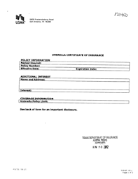 Fillable Online Tdi Texas Usaa Umbrella Certificate Of Insurance Tdi Texas Fax Email Print Pdffiller