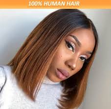 Ombre Brown] 150% Density Human Hair Ombre Brown 4x4 BOB Wig