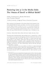 PDF) Restoring Line 31 in the Mesha Stele: The 'House of David' or Biblical  Balak? 1