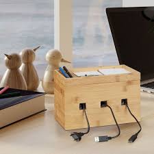 Electraline 300173 boîte de rangement pour câbles + bloc multiprise 6 prises 16a, 1,5 mt, blanc/marron. Achetez Station De Charge En Bambou