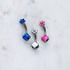 Titanium Opal Flower Diamond Belly Ring Skin Safe Piercing Navel Jewelry Spiritadornments