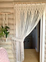 Macrame Door Curtain With Curtain Holderbeaded Curtainboho Etsy Macrame Door Curtain Large Macrame Wall Hanging Macrame Wall Hanging