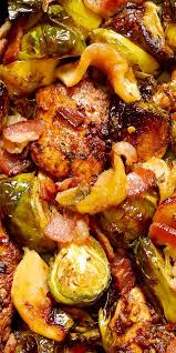 Easy Autumn Chicken Dinner With Brussels Sprouts Apples And Bacon In The Most Delicious Balsamic Sauce Made With Chicken Recipes Free Chicken Recipes Recipes