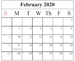 February Holidays 2020 Calendar Template Calendar Template Monthly Calendar Template 2020 Calendar Template