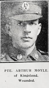 Pte Arthur Moyle of Kingsland, wounded
