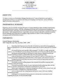 Distribution Manager Executive Resume Objective Examples Resume Objective Resume Objective Statement Examples