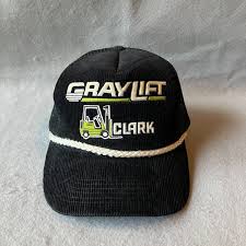 Vintage Clark Gray Lift Hat Mens Snap Back Black Corduroy Cord Forklift  Trucker