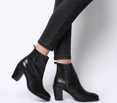 Office Aberdeen Unlined Block Heel Boots Black Leather Ankle Boots