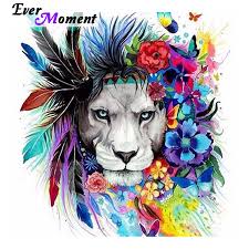من أي وقت مضى لحظة Diy بها بنفسك الماس اللوحة جميلة ملونة الأسد باردة مع ريشة وزهرة فراشة الحيوان التطريز Asf1003 لوحة ماس بغرز متعامدة Aliexpress