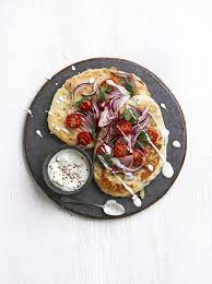 Naan Breads With Spicy Salad Olive Magazine April 2014 Edition Vegetarian Recipes Recipes Spicy Salad