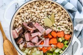 Add 4 cups chicken broth and 4 cups water, bring to a boil, reduce heat and simmer 1 ½ to 2 hours or until beans are tender. Great Northern Beans And Ham Quick Easy Spend With Pennies