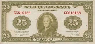 The currency of netherlands is the euro. Netherlands 25 Dutch Guilders Banknote Muntbiljet 1943 Foreign Currency