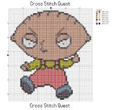 All of the stitches below are cross stitches except the baby's eyes and the bow in the little girl's hair. Free Stewie Griffin Cross Stitch Pattern Family Guy Cross Stitch Quest