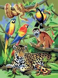 Jungle Scene Animals Birds A4 Painting By Numbers Acrylic Paint Brush Pjs28 Jungle Scene Jungle Drawing Jungle Animal Crafts