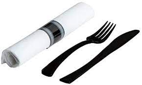 The placement starts on the outside of the place setting and moves inward toward the plate. Zappy Rolled Silver Plastic Spoon Fork Knife Rolled In Linen Set 50 Black Cutlery Kits Fork And Knife Only Black Buy Online At Best Price In Uae Amazon Ae