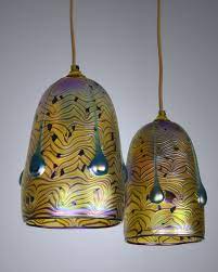 Hand Blown Iridescent Glass Pendant Lighting Art Nouveau Hanging Lamp Gorgeous Glass Glass Blowing Hand Blown