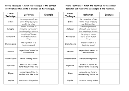 Free poetic devices worksheets and activities for teachers and students. Poetic Techniques Mix And Match Teaching Resources