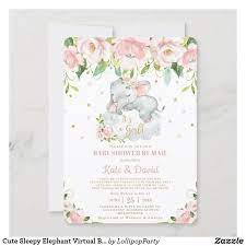 Cute Sleepy Elephant Virtual Baby Shower By Mail Invitation Zazzle Com Virtual Baby Shower Floral Baby Shower Invitations Baby Shower Thank You Cards