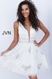Jvn65819 White Multi Plunging Neckline Lace Short Dress Cocktail Dress Wedding Short Lace Dress Short Cocktail Dress