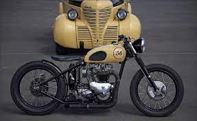 Golden Oldie 56 Triumph T110 39 Plymouth Pt 81 Truck By Foundrymotorcycle Nice Combo Triumph Bobber Moto Bobber Cafe Racer