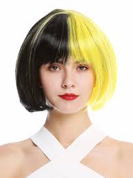 Eye color black blue brown green gray orange purple red white yellow pink blue / green not visible. Wig Me Up Gfw2289 1 T2104 Lady Quality Cosplay Wig Bob Longbob Voluminous Two Face Vertically Split Two Colours Black Yellow Bee Wasp